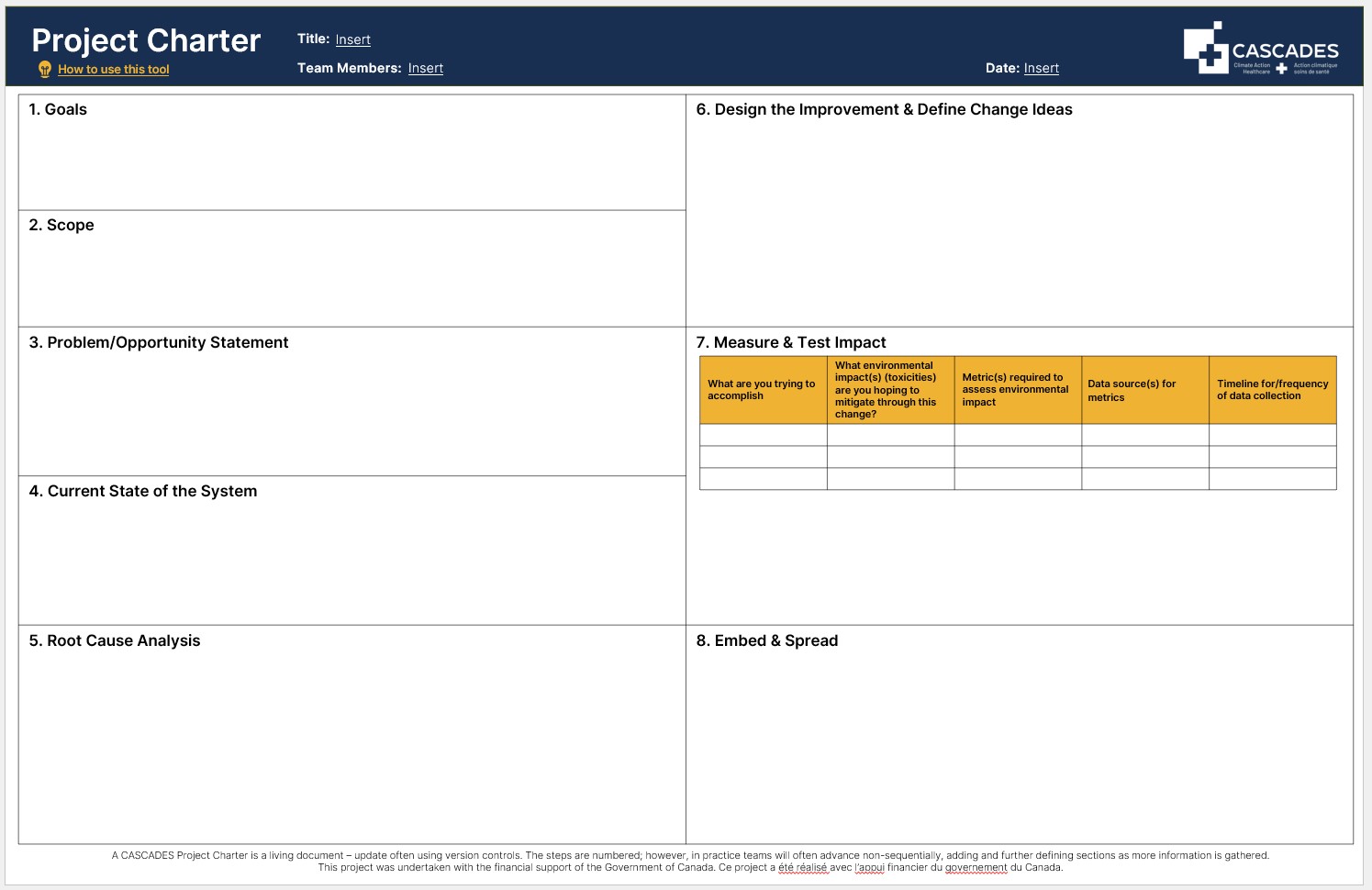 Preview of the project charter template